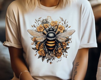 Floral Bee Shirt, Bee and Flower T-Shirt, Garden Theme Shirt, Nature Lover Tee, Honeybee Apparel, Bee Shirt, Flower shirt, cute bee shirt