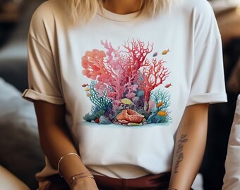 Coral Reef Shirt, Reef Shirt, Coral Shirt, Ocean Shirt, Fish Shirt, Marine Life clothing, underwater top, tropical fish design, ocean lover