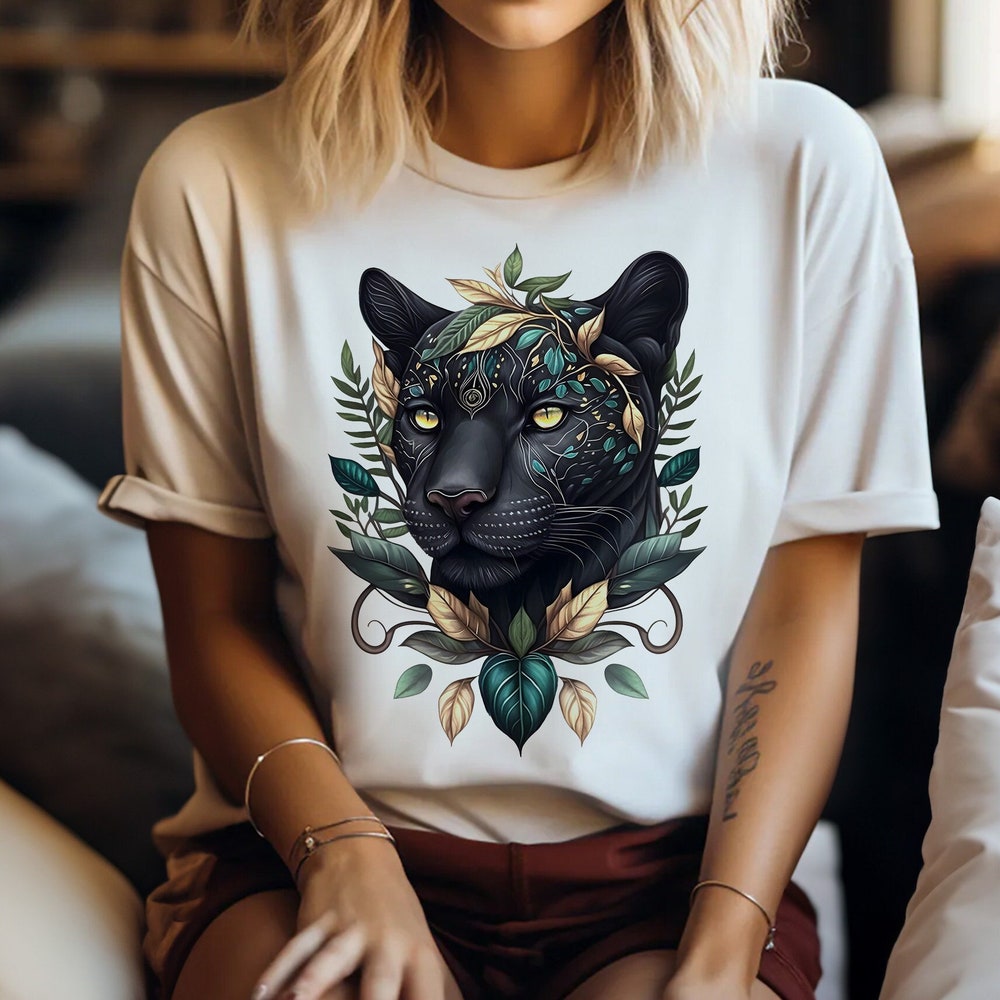 Black Panther Shirt, Panther Shirt, Floral Shirt, Botanical Superhero Shirt, Majestic Shirt, Black And Gold Shirt, Jungle Shirt
