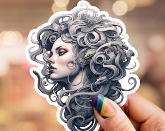 Medusa sticker, medusa slang sticker, slang sticker, mythische sticker, serpentine design, gotische sticker, gotische kunst, donkere kunst design