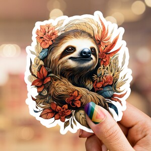 Sloth Sticker, flower sticker, cute sloth sticker, floral sloth sticker, laptop sticker, phone sticker, water bottle sticker, sloth image 1