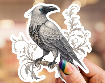 White Crow Sticker, Crow Sticker, Crow Sticker, White Bird sticker, Bird Sticker, Black Crow Sticker, nature sticker, wildlife sticker
