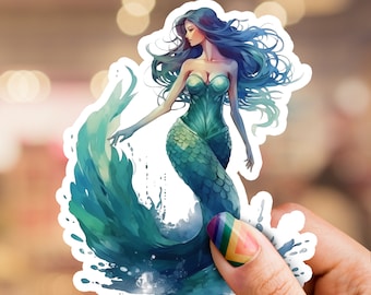 Pegatina de sirena, sirena, pegatina, pegatina del océano, pegatina para teléfono, pegatina para botella de agua, pegatina para portátil, pegatina de naturaleza
