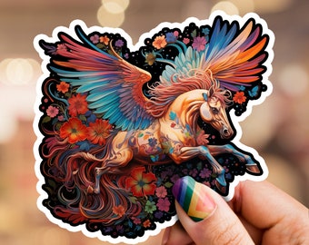 Pegatina de Pegaso, FantasyDecal, pegatina floral, pegatina de unicornio, arte de unicornio, pegatina de caballo, pegatina de caballo floral, pegatina de pegaso floral