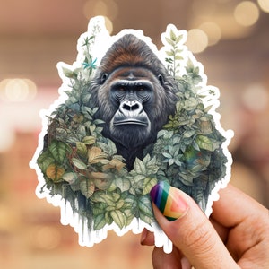 Gorilla sticker, jungle animal sticker, wildlife-themed sticker, laptop sticker, phone sticker, water bottle sticker, monkey sticker,