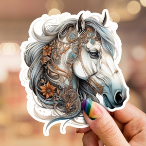 Horse sticker, horse lover, flower sticker, floral horse sticker, Equestrian art, laptop sticker, phone sticker, water bottle sticker