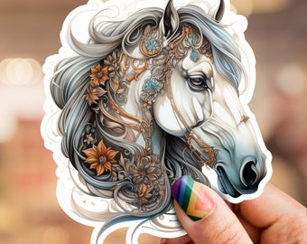 Horse sticker, horse lover, flower sticker, floral horse sticker, Equestrian art, laptop sticker, phone sticker, water bottle sticker