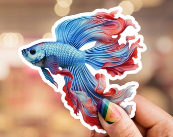 Adesivo de peixe lutador siamês, adesivo para garrafa de água, adesivo para laptop, laptop, adesivos de animais, adesivos à prova d'água, beta, peixe