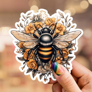 Pegatina de abeja, pegatina de insectos, pegatina floral, pegatina de insectos, pegatina de flores, pegatina de computadora portátil, pegatina de teléfono, pegatina de botella de agua