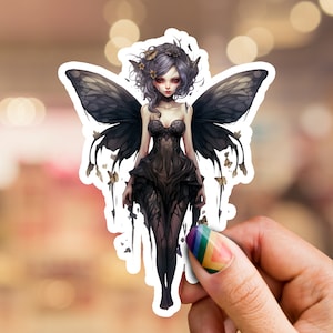 Dark Fairy Sticker, Fairy sticker, moth sticker, gothic fairy sticker, laptop sticker, phone sticker, water bottle sticker, fantasy sticker