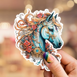 Horse sticker, horse lover, flower sticker, floral horse sticker, Equestrian art, laptop sticker, phone sticker, water bottle sticker