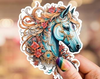 Horse sticker, horse lover, flower sticker, floral horse sticker, Equestrian art, laptop sticker, phone sticker, water bottle sticker