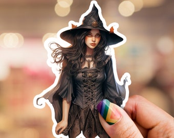 Pegatina de bruja, pegatina de Halloween, pegatina de bruja de Halloween, bruja de Halloween, pegatina de brujería, pegatina Wiccan, pegatina pagana, pegatina de tarot