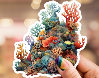 Coral Reef sticker, Coral Sticker, Reef Sticker, laptop sticker, telefoon sticker, waterfles sticker, zeeleven sticker, oceaan sticker