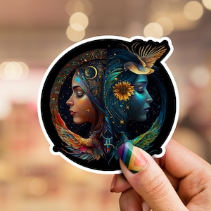 Gemini Sticker, witchy Gemini goddess sticker, Waterproof Gemini Sticker, Water bottle laptop phone stickers