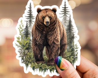 Grizzly Bear Sticker, Bear Sticker, Bear Art, Nature Sticker, Wildlife sticker, Laptop sticker, phone sticker, water bottle sticker, forest
