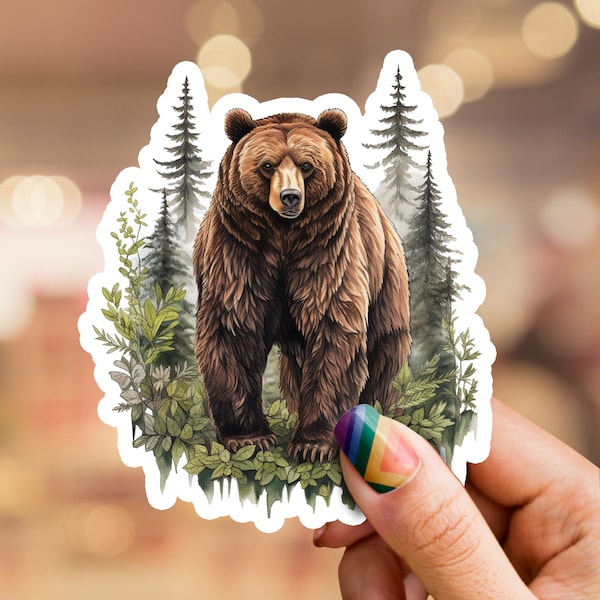 Grizzly Bear Sticker, Bear Sticker, Bear Art, Nature Sticker, Wildlife sticker, Laptop sticker, phone sticker, water bottle sticker, forest