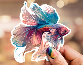 Adesivo de peixe lutador siamês, adesivo para garrafa de água, adesivo para laptop, laptop, adesivos de animais, adesivos à prova d'água, beta, peixe