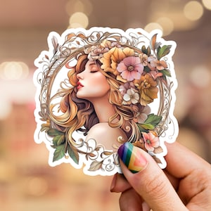 Floral Lady Sticker, Floral Girl Sticker, Art Nouveau sticker, Art Nouveau woman, Féminin sticker, Floral sticker, Flower sticker