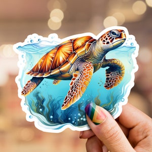Meeresschildkrötenaufkleber, Schildkrötenaufkleber, tropischer Aufkleber, Strandaufkleber, Laptopaufkleber, Telefonaufkleber, Wasserflaschenaufkleber, Schildkrötenliebhaber
