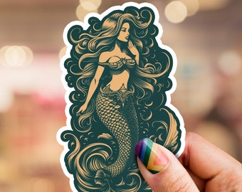 Pegatina de sirena, sirena, pegatina, pegatina del océano, pegatina del teléfono, pegatina de la botella de agua, pegatina del ordenador portátil, pegatina de la naturaleza