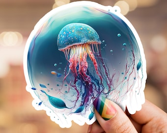 Pegatina JellyFish, pegatina, pegatina del océano, pegatina de la naturaleza, pegatina del ordenador portátil, pegatina del teléfono, pegatina del matraz hidro, pegatina de la vida salvaje, medusas