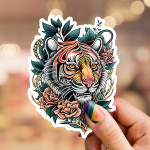 Tiger Sticker, Sticker for water bottle, laptop sticker, laptop stickers Animals, Tattoo Stickers, Waterproof Stickers, Neotraditional