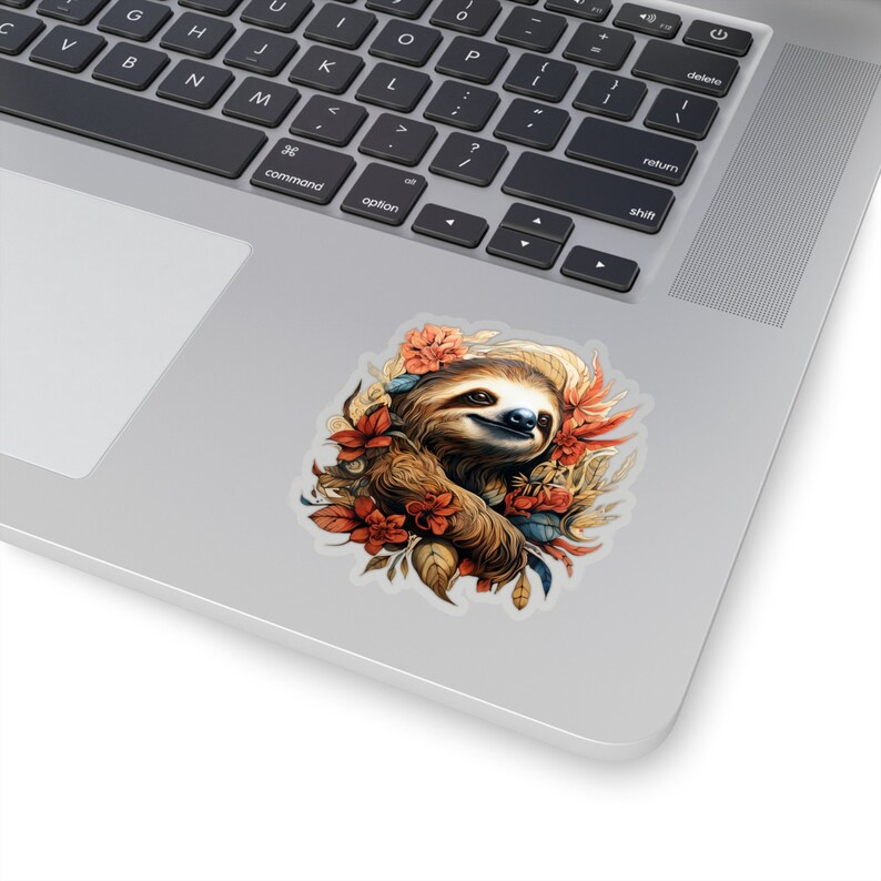 Sloth Sticker, flower sticker, cute sloth sticker, floral sloth sticker, laptop sticker, phone sticker, water bottle sticker, sloth image 2