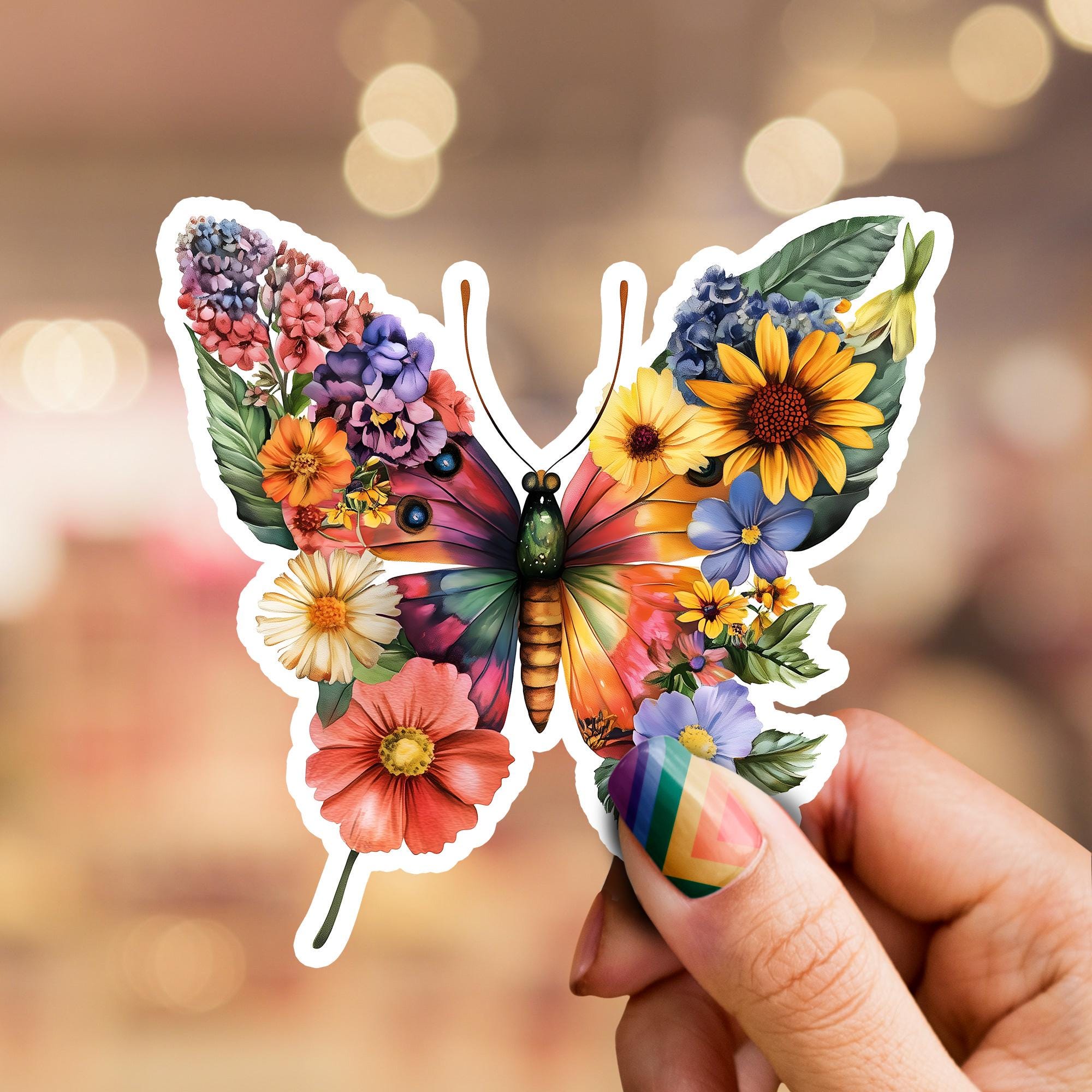 Floral Butterfly Sticker, Butterfly Sticker, Monarch Sticker, Laptop Sticker, Water Bottle Sticker, Insect Sticker, Boho Sticker, butterfly