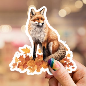 Fox Sticker, fox lover, fall leaves sticker, animal sticker, nature sticker, water bottle sticker, phone sticker, laptop sticker, fall art