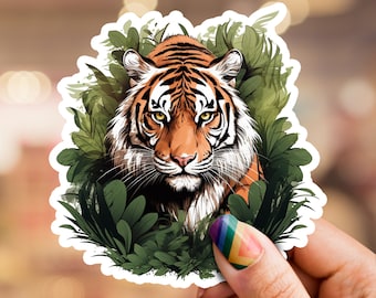 Tijgersticker, tijgerkunst, grote katsticker, junglesticker, wildlifesticker, laptopsticker, telefoonsticker, waterflessticker