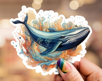 Whale sticker, blue whale sticker, humpback whale sticker, phone sticker, laptop sticker, water bottle sticker, ocean sticker, whale lover