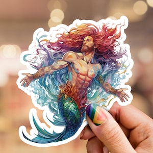 Merman Sticker, Mermaid sticker, ocean lover sticker, tropical water sticker, nature laptop sticker, phone sticker, mermaid, merman