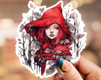Little Red Riding Hood Sticker, Fairy tale sticker, little red riding hood, storybook sticker, red hood sticker, fairytale art, cute sticker