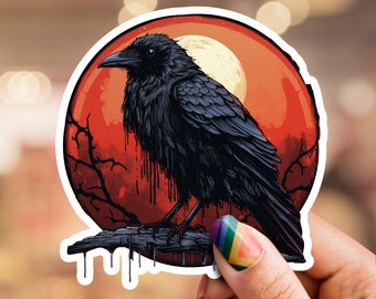 Pegatina de cuervo, cuervo, pegatina, pegatina de pájaro, pegatina oscura, pegatina gótica, pegatina de animales, pegatina de vinilo, pegatina de computadora portátil, botella de agua