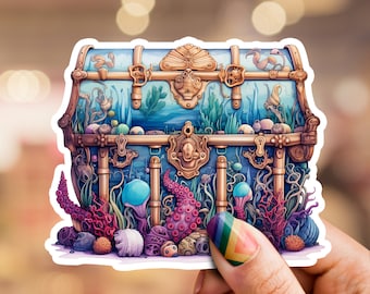 Treasure chest sticker, treasure sticker, underwater treasure chest sticker, underwater treasure sticker, pirate sticker, shipwreck sticker