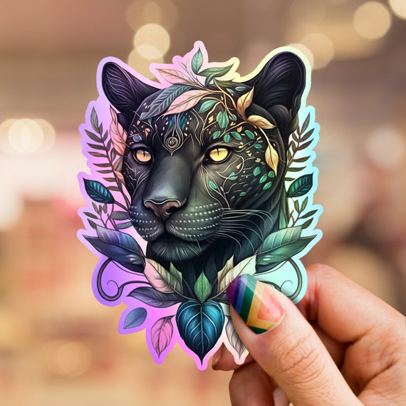 Black Panther Holographic Sticker, Sticker for water bottle, laptop  sticker, laptop stickers Animals, Tattoo Stickers, Holographic