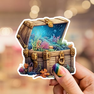 Treasure Chest Sticker, treasure sticker, underwater treasure chest sticker, underwater treasure sticker, pirate sticker, shipwreck sticker