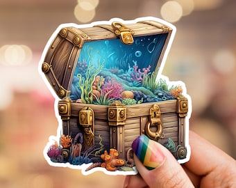 Treasure Chest Sticker, treasure sticker, underwater treasure chest sticker, underwater treasure sticker, pirate sticker, shipwreck sticker