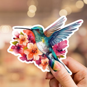 Hummingbird sticker, humming bird sticker, bird sticker, floral sticker, flower, laptop sticker, phone sticker, nature sticker, wildlife