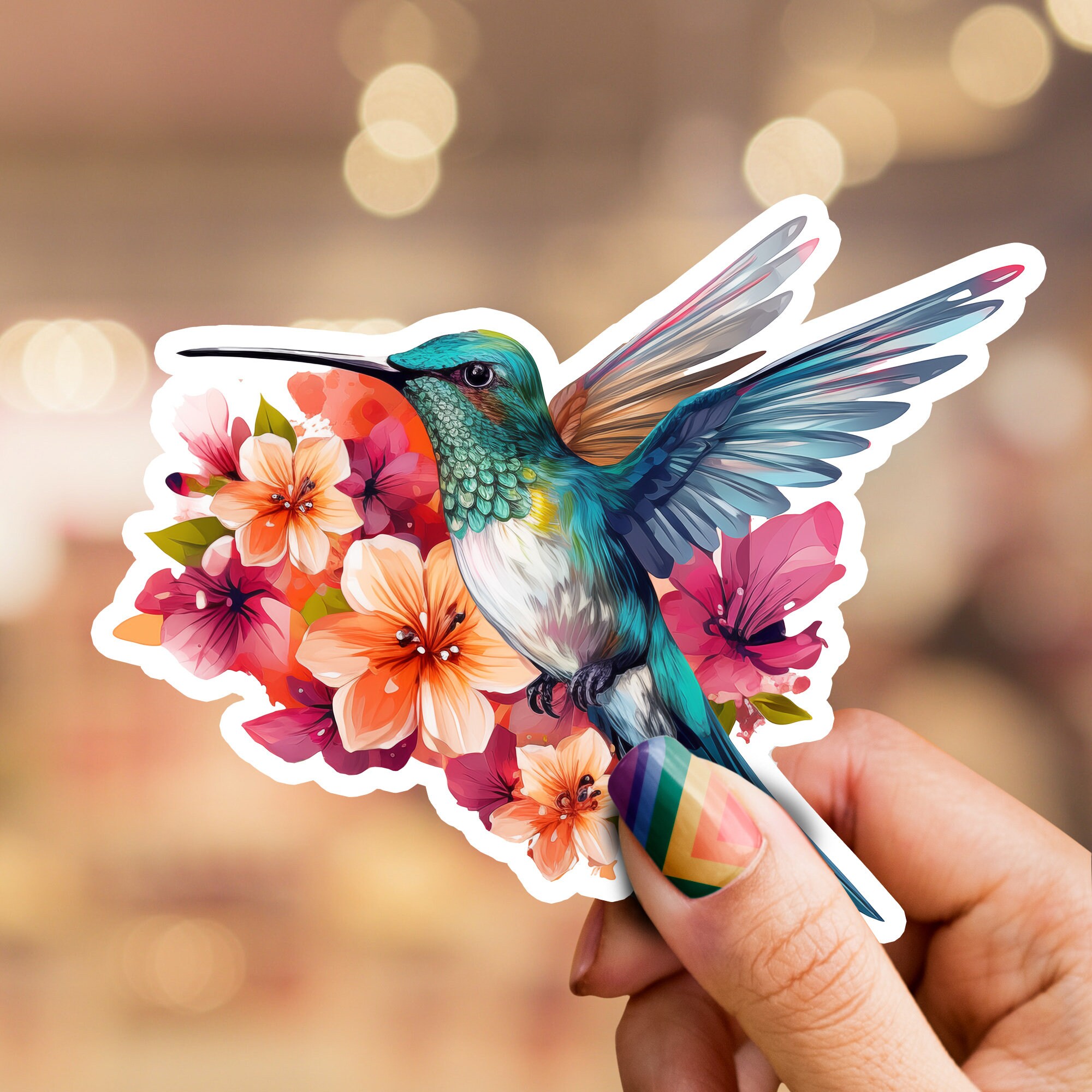 Hummingbird Sticker, Humming Bird Sticker, Bird Sticker, Floral Sticker ...