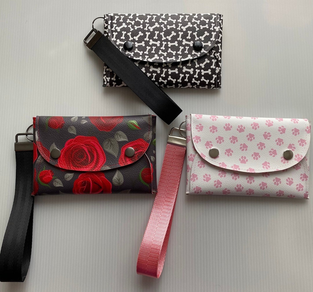 Wristlets, Whimsical Faux Leather Wristlets, Paw Print, Rose, Dog Bones
