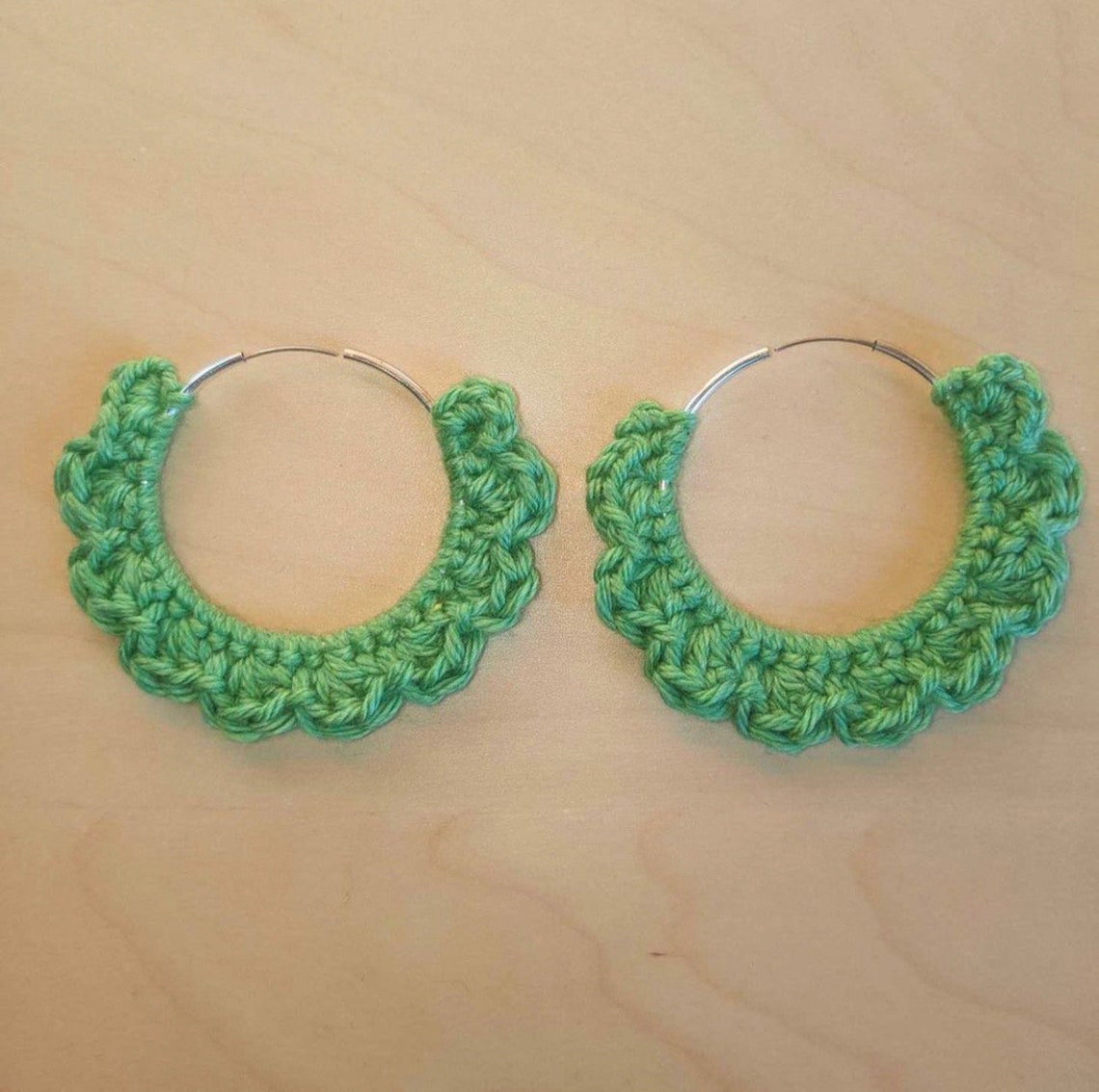 Handmade upcycled crochet hoop earrings Etsy