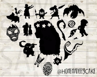 Silueta de Moana Clipart / Diseño de corazón Obra de arte / Descarga digital instantánea / Archivos Jpg Png Pdf Svg
