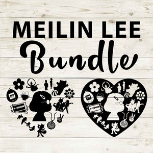 Rot drehen | Meilin Lee Clipart Silhouette Bundle | Herz und Cutout Design Kunstwerk | Sofortiger digitaler Download | Jpg Png Pdf Svg Dateien