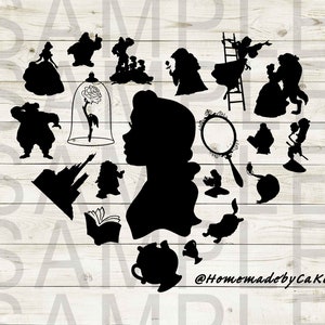 La bella e la bestia / Belle Clipart Silhouette / Opera d'arte di design del cuore / Download digitale istantaneo / File Jpg Png Pdf Svg