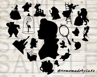 Belle en het beest | Belle clipart silhouet | Hart ontwerp kunstwerk | Direct digitaal downloaden | Jpg Png Pdf Svg-bestanden