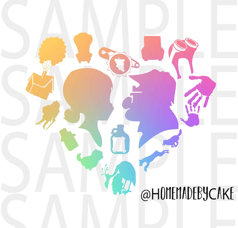 UP Ellie and Carl Clipart Silhouette Multicolor Heart Design Artwork ...