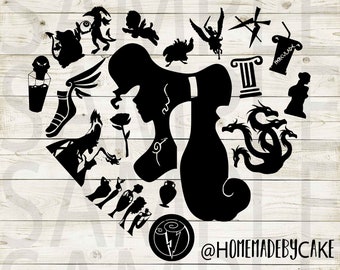 Hercules | Megara Clipart Silhouette | Heart Design Artwork | Instant Digital Download | Jpg Png Pdf Svg files