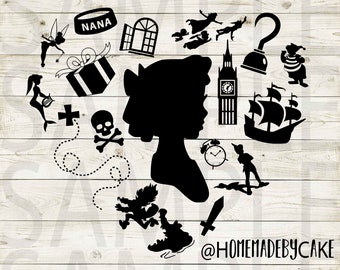 Peter Pan | Wendy Clipart-silhouet | Hartontwerpkunstwerk | Directe digitale download | Jpg Png Pdf Svg-bestanden